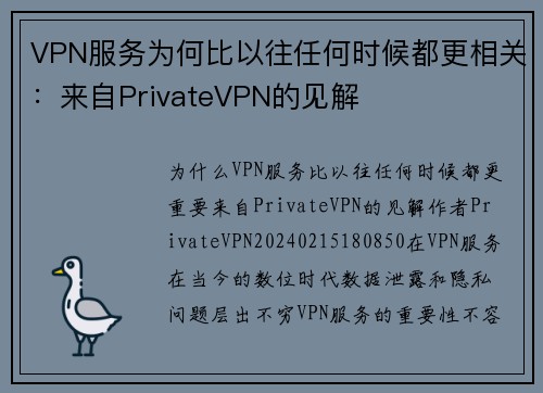 VPN服务为何比以往任何时候都更相关：来自PrivateVPN的见解